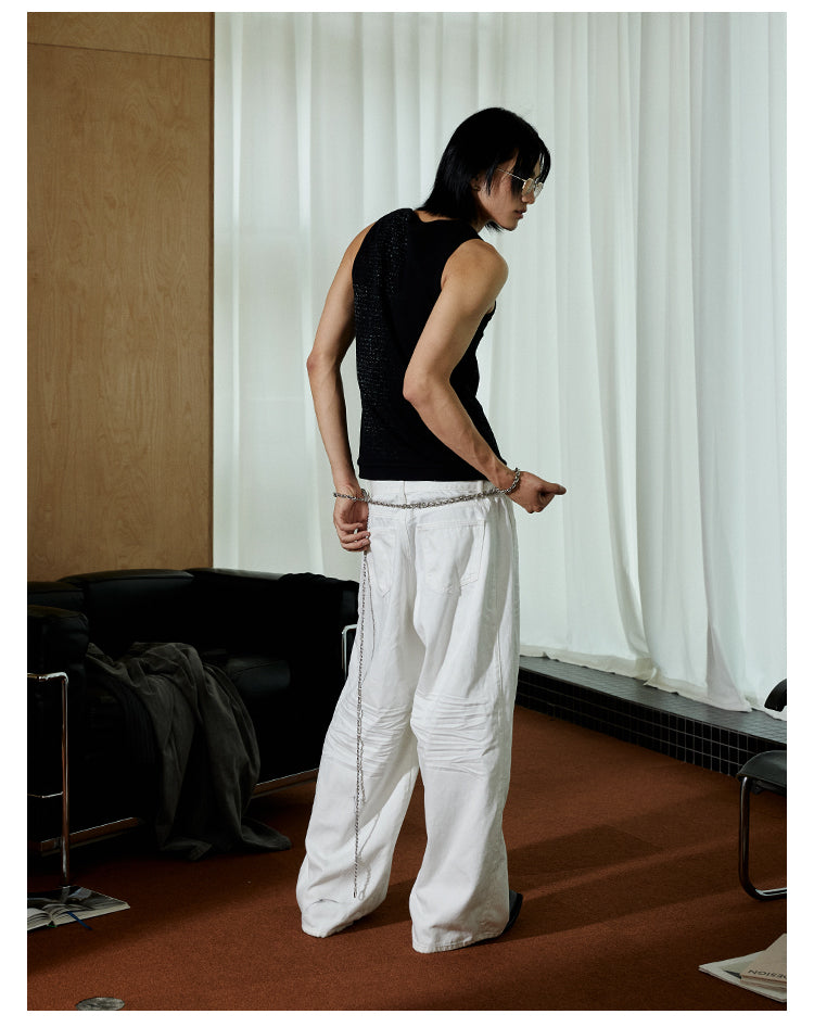 JCAESAR White pleated wide-leg jeans – jcaesarclo
