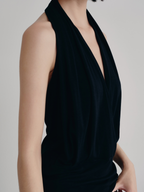 JCAESAR WOMEN Deep V Halter Neck Crop Top
