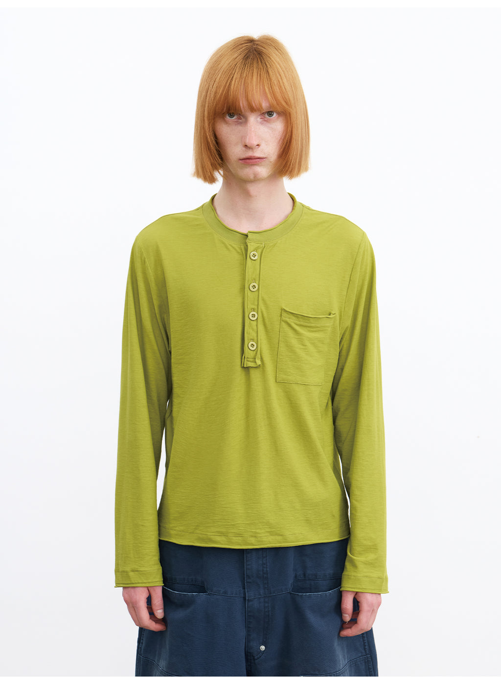 JCAESAR Rolled Edge Henley Collar Long Sleeve Tee