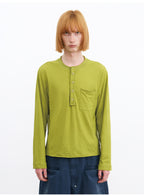 JCAESAR Rolled Edge Henley Collar Long Sleeve Tee