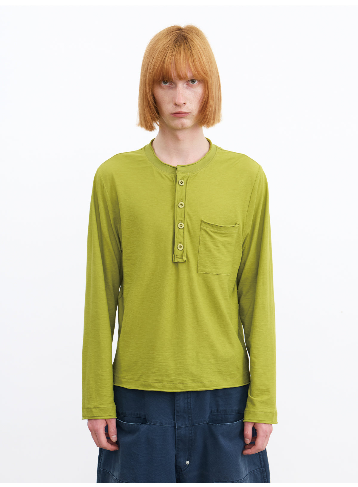 JCAESAR Rolled Edge Henley Collar Long Sleeve Tee