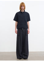 JCAESAR Dark Grid Texture Hidden-Pocket Shirt