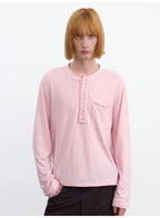 JCAESAR Rolled Edge Henley Collar Long Sleeve Tee