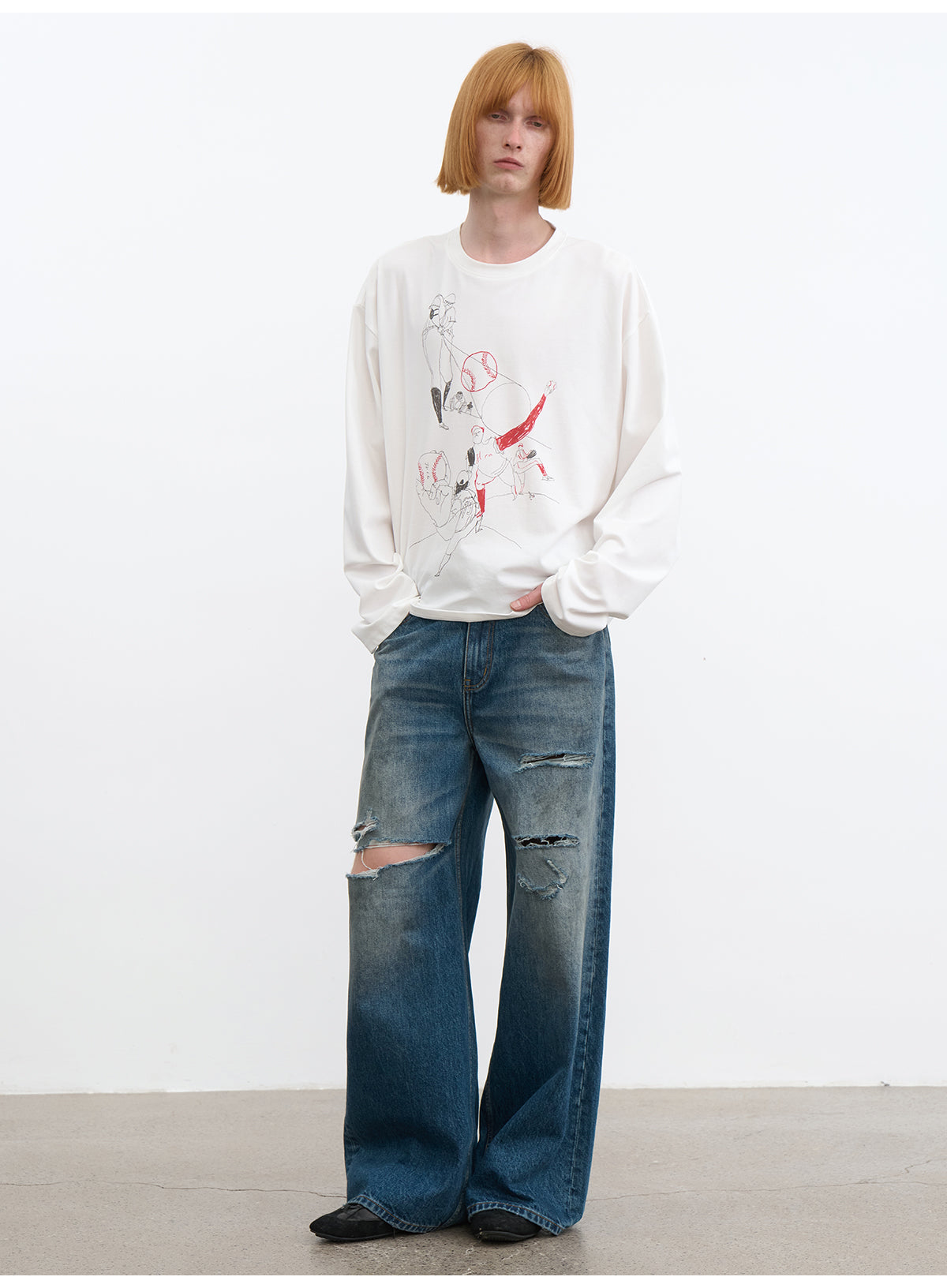 JCAESAR Knife Cut Distressed Blue Denim Jeans | Washed Ripped Straight Fit Jeans