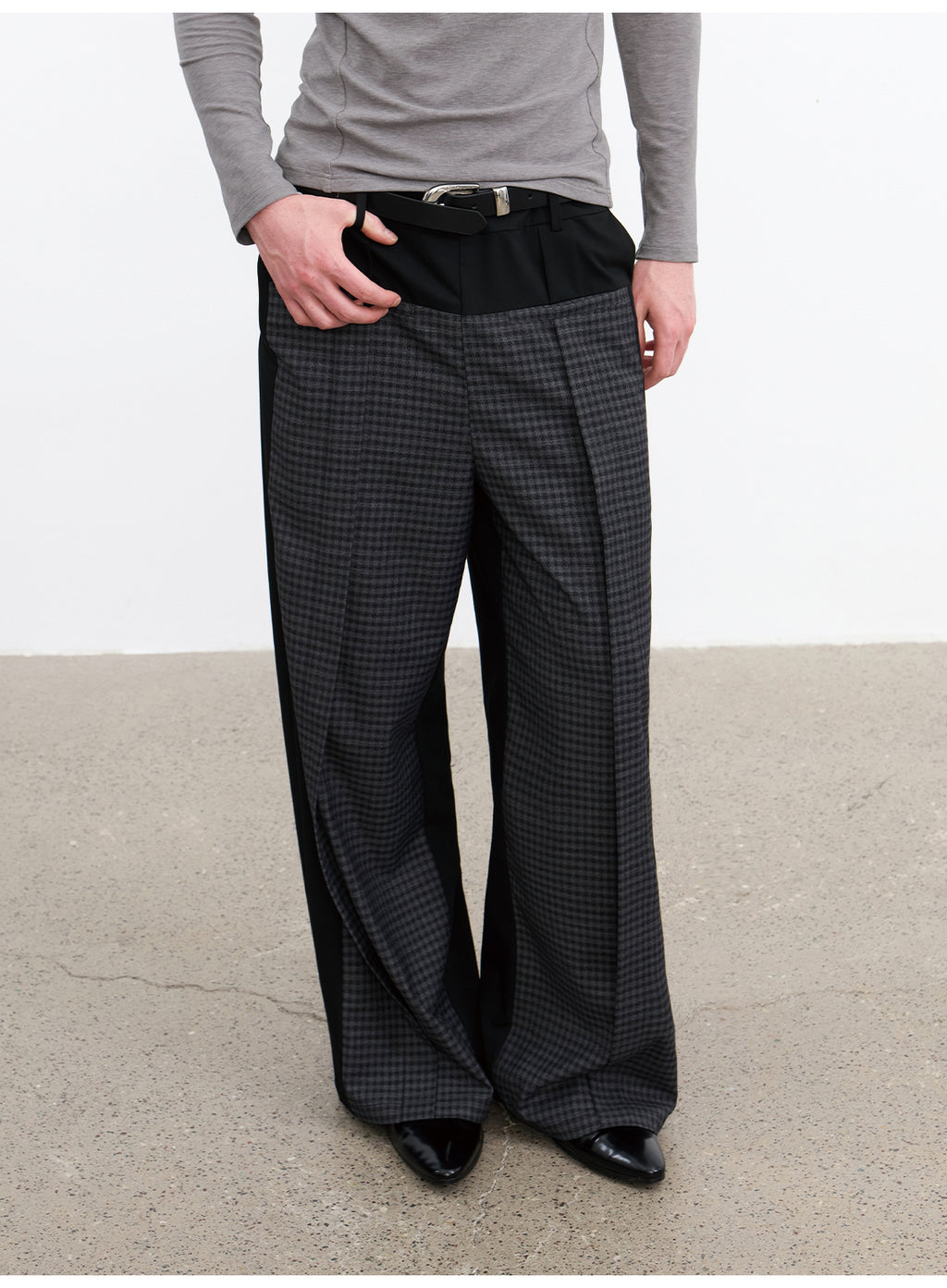 JCAESAR Plaid Matrix Color-Block Straight-Leg Pants