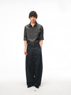 JCAESAR Armored‑style striped trousers with curved side panels