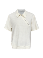 JCAESAR Diagonal Zipper Waffle-Knit Short-Sleeve Top - jcaesarclo