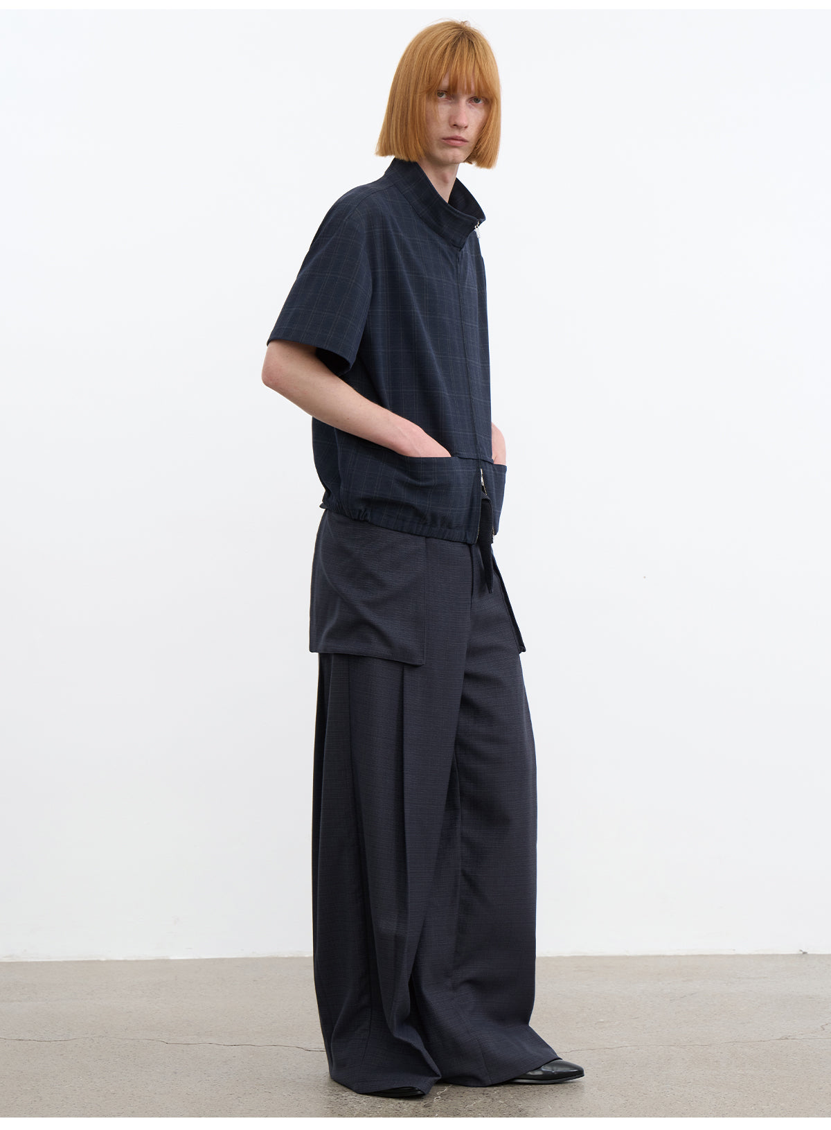 JCAESAR Dark Grid Texture Hidden-Pocket Shirt