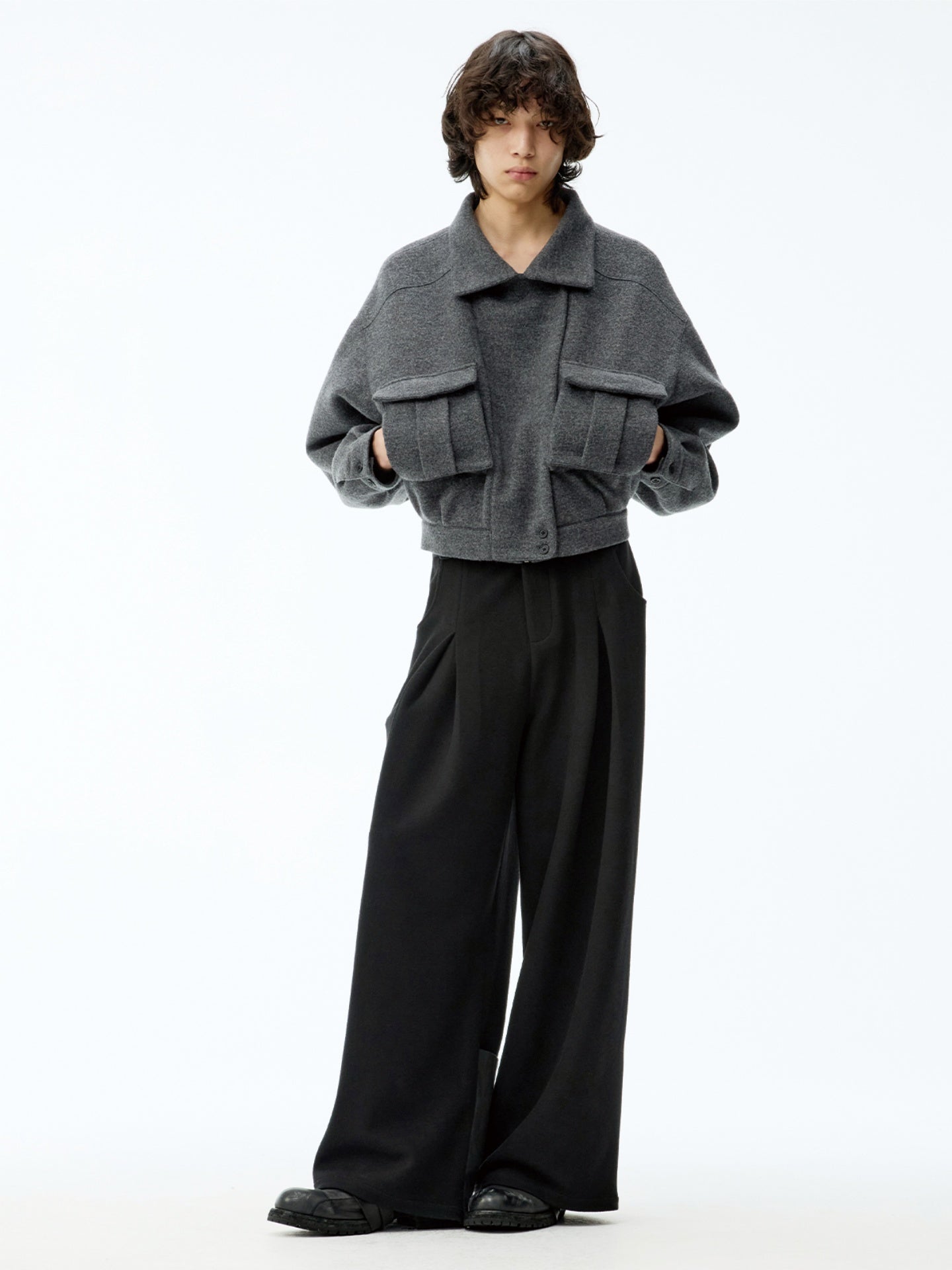 JCAESAR Woolen Double Pocket Flight Jacket