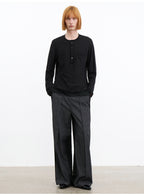 JCAESAR Rolled Edge Henley Collar Long Sleeve Tee
