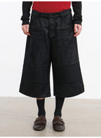 JCAESAR Coated Utility Moto Cropped Pants – Wide Fit Workwear Capri Trousers