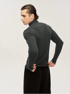 JCAESAR Slim-Fit Ribbed Turtleneck Base Layer with Buttons