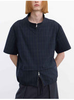 JCAESAR Dark Grid Texture Hidden-Pocket Shirt Jacket