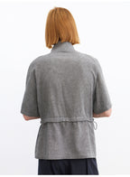 JCAESAR Grey Asymmetric Collar Cinched Waist Short Sleeve Shirt