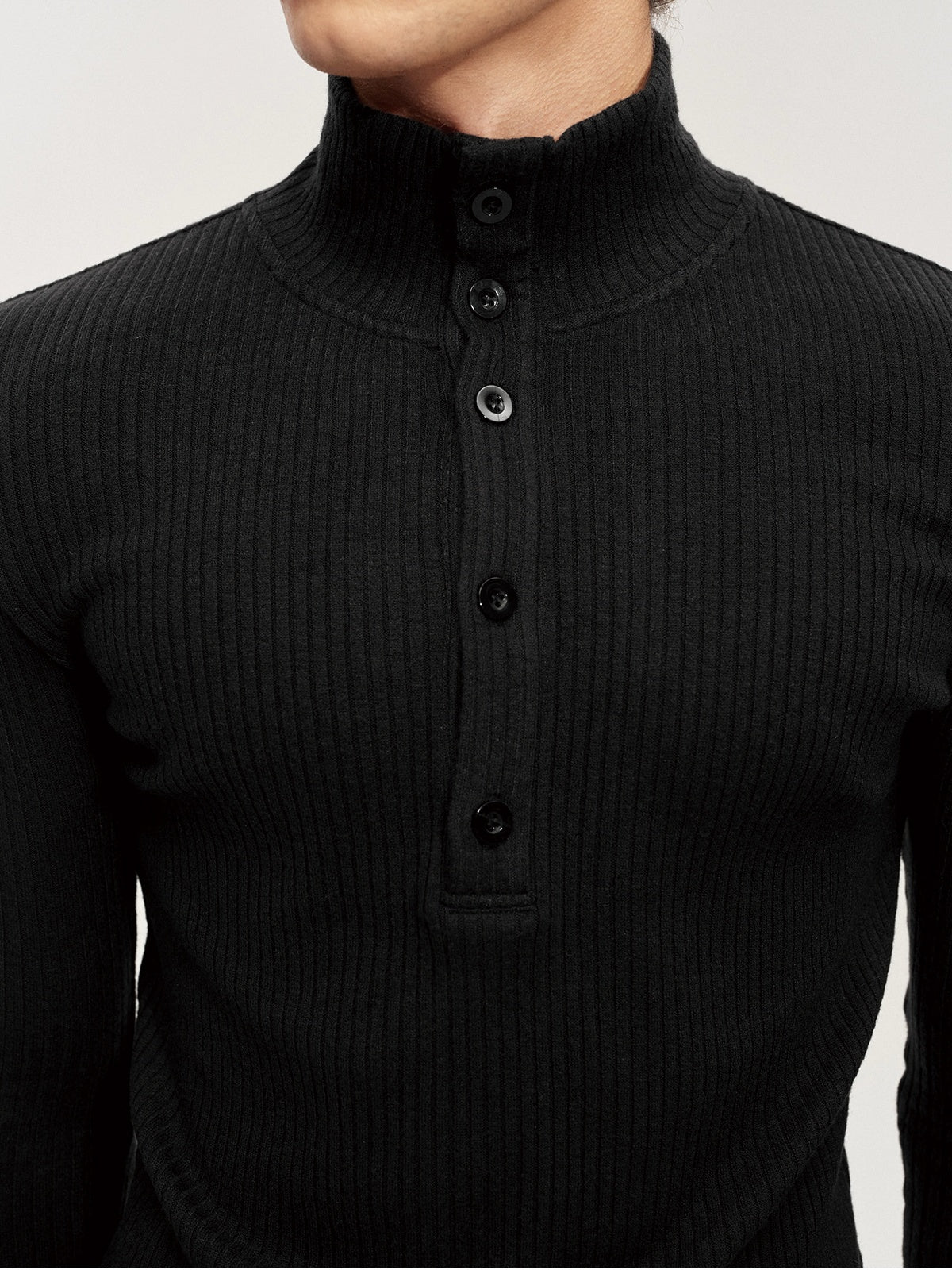 JCAESAR Slim-Fit Ribbed Turtleneck Base Layer with Buttons