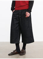 JCAESAR Coated Utility Moto Cropped Pants – Wide Fit Workwear Capri Trousers