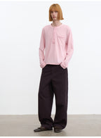 JCAESAR Rolled Edge Henley Collar Long Sleeve Tee