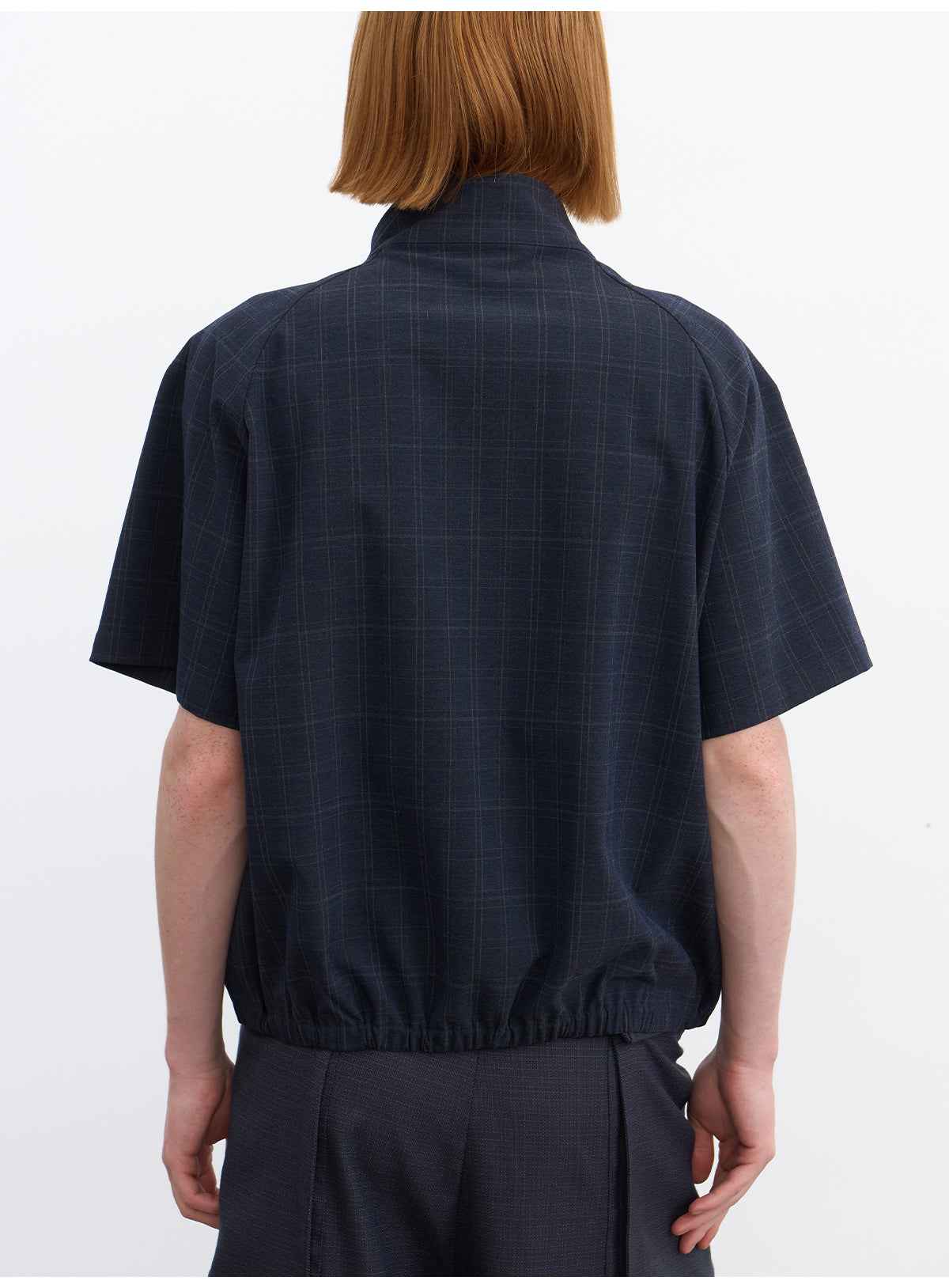 JCAESAR Dark Grid Texture Hidden-Pocket Shirt Jacket