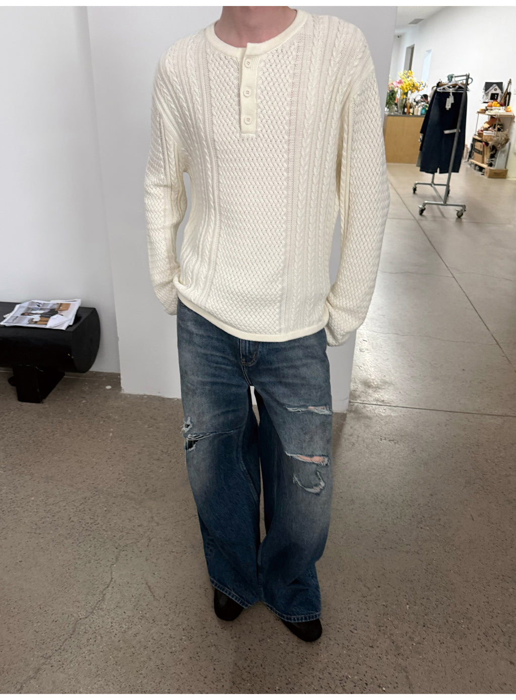 JCAESAR Knife Cut Distressed Blue Denim Jeans | Washed Ripped Straight Fit Jeans