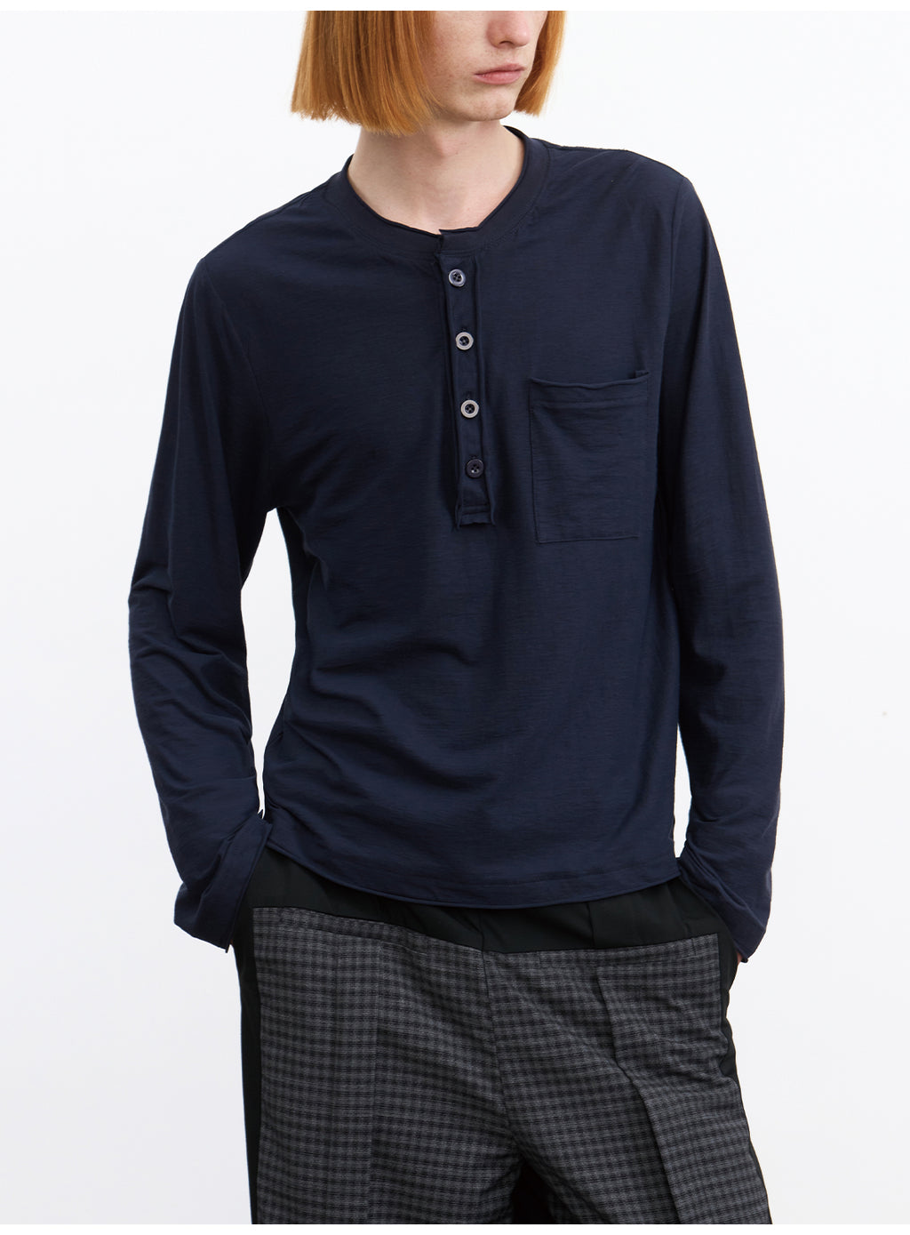 JCAESAR Rolled Edge Henley Collar Long Sleeve Tee