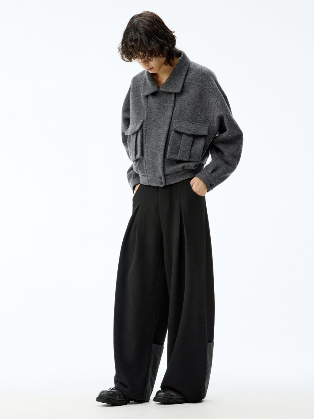 JCAESAR Woolen Double Pocket Flight Jacket