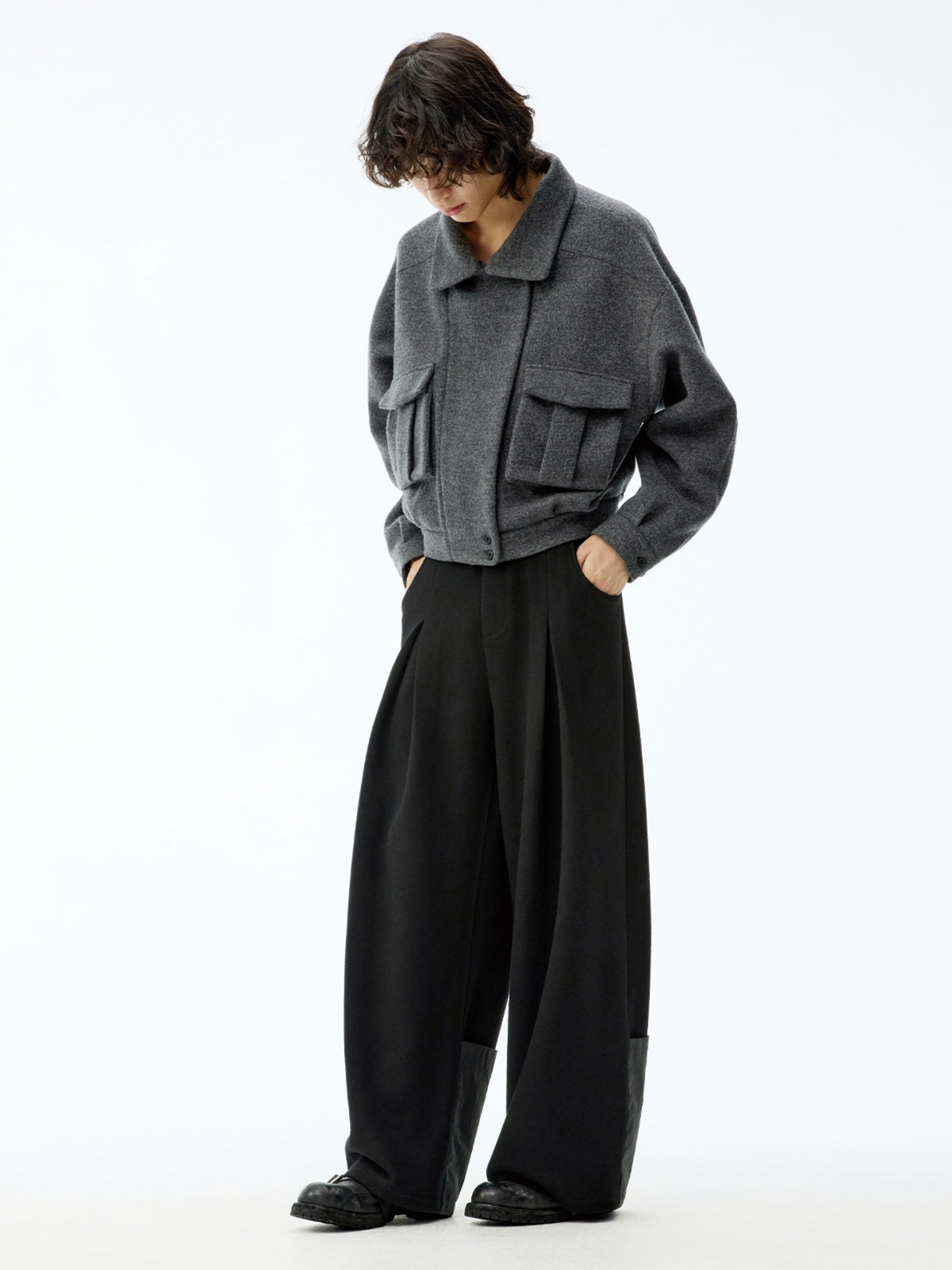 JCAESAR Woolen Double Pocket Flight Jacket
