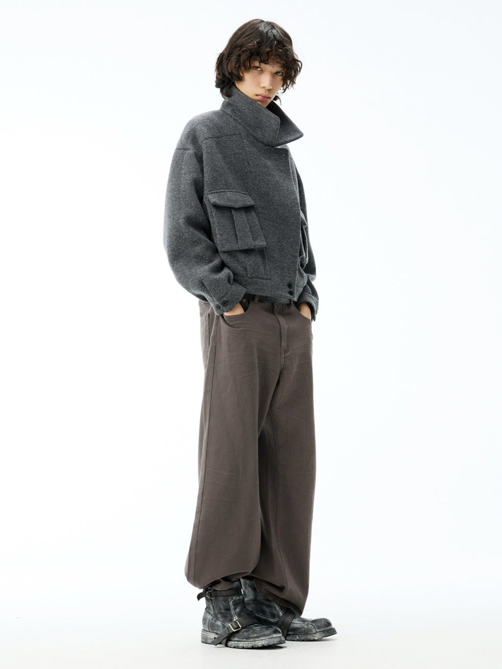 JCAESAR Woolen Double Pocket Flight Jacket