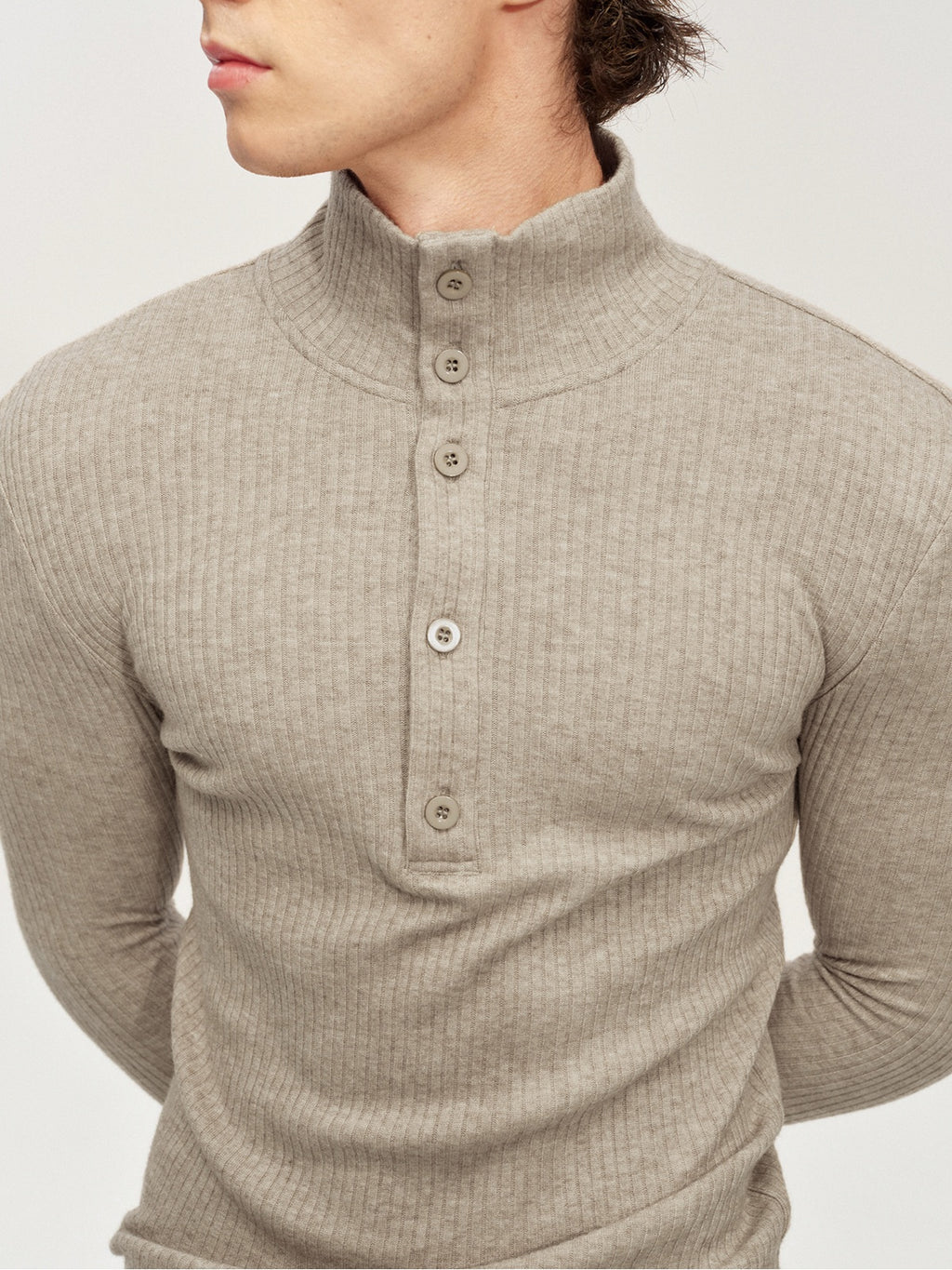 JCAESAR Slim-Fit Ribbed Turtleneck Base Layer with Buttons