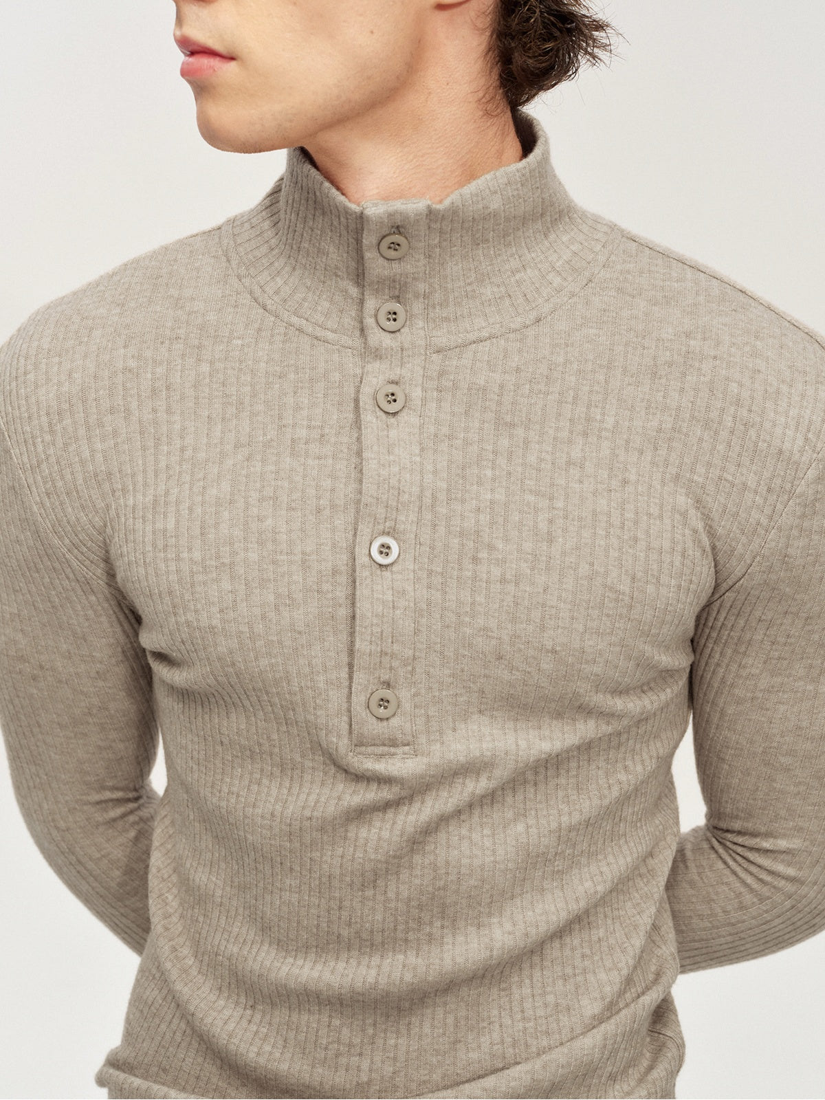 JCAESAR Slim-Fit Ribbed Turtleneck Base Layer with Buttons