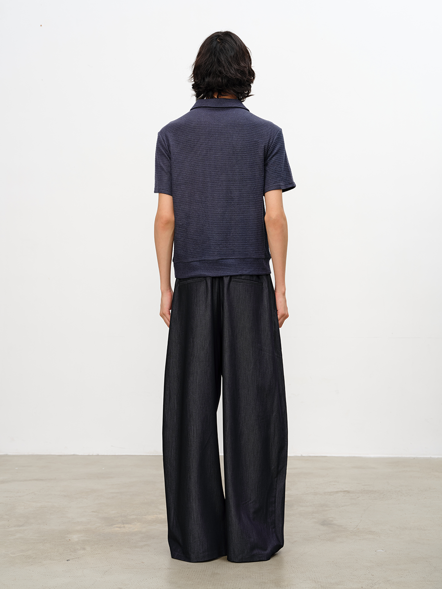 JCAESAR Diagonal Zipper Waffle-Knit Short-Sleeve Top - jcaesarclo