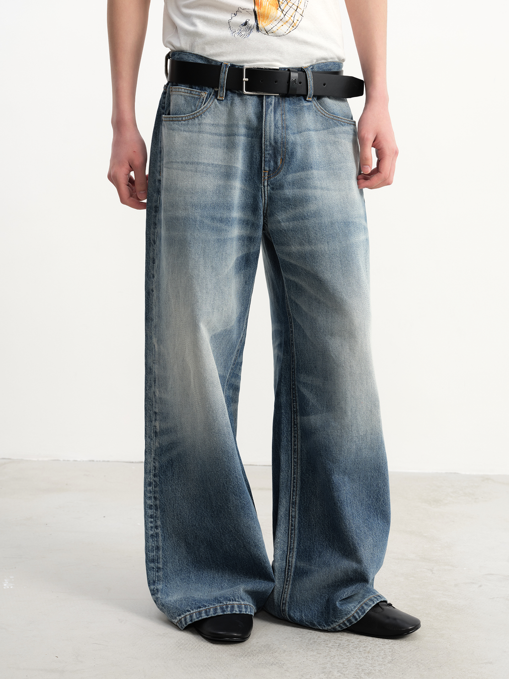 JCAESAR Gray-Blue Wide-Leg Jeans