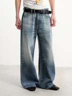 JCAESAR Gray-Blue Wide-Leg Jeans