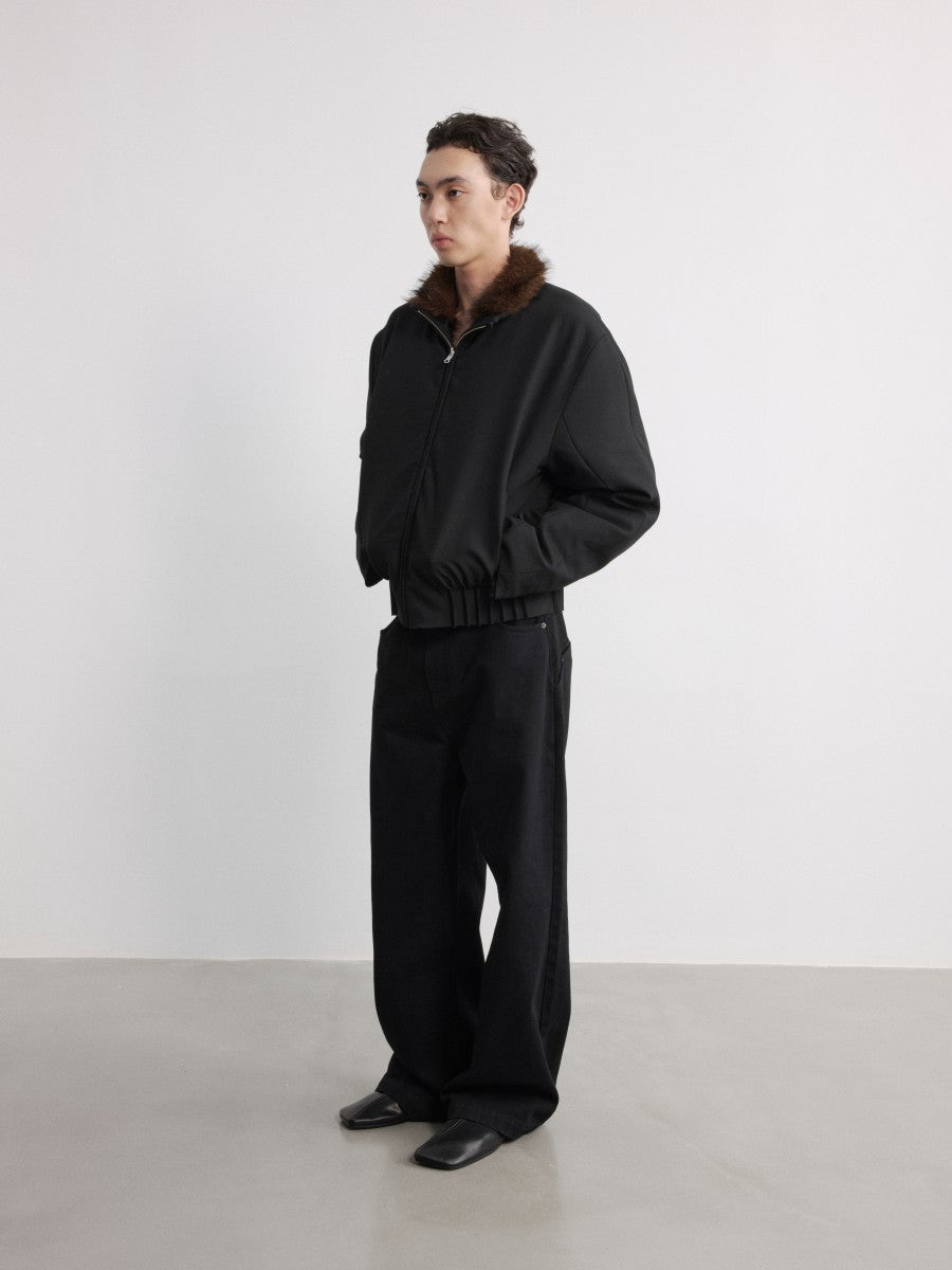 JCAESAR Distressed Down Jacket With Fur