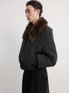 JCAESAR Distressed Down Jacket With Fur