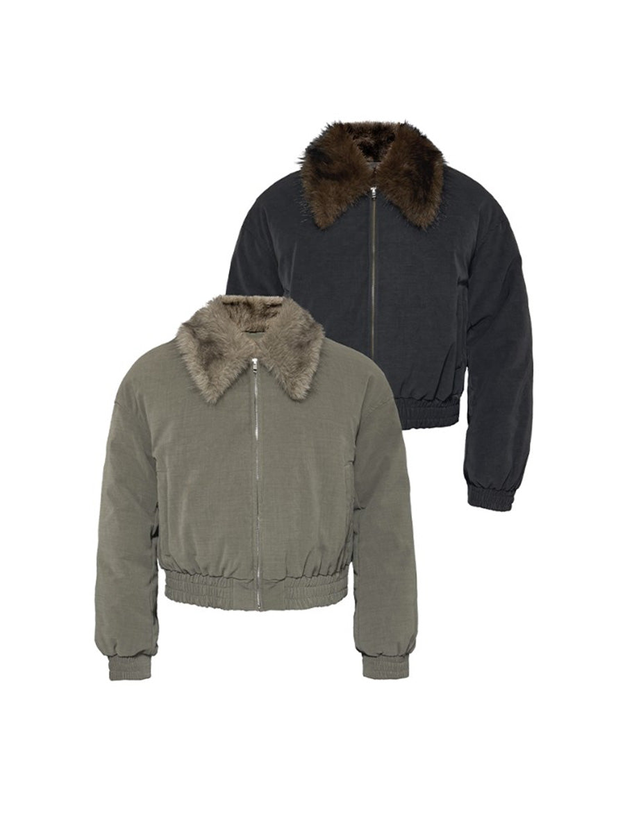 JCAESAR Distressed Down Jacket With Fur