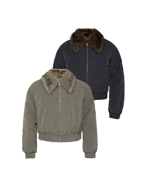 JCAESAR Distressed Down Jacket With Fur