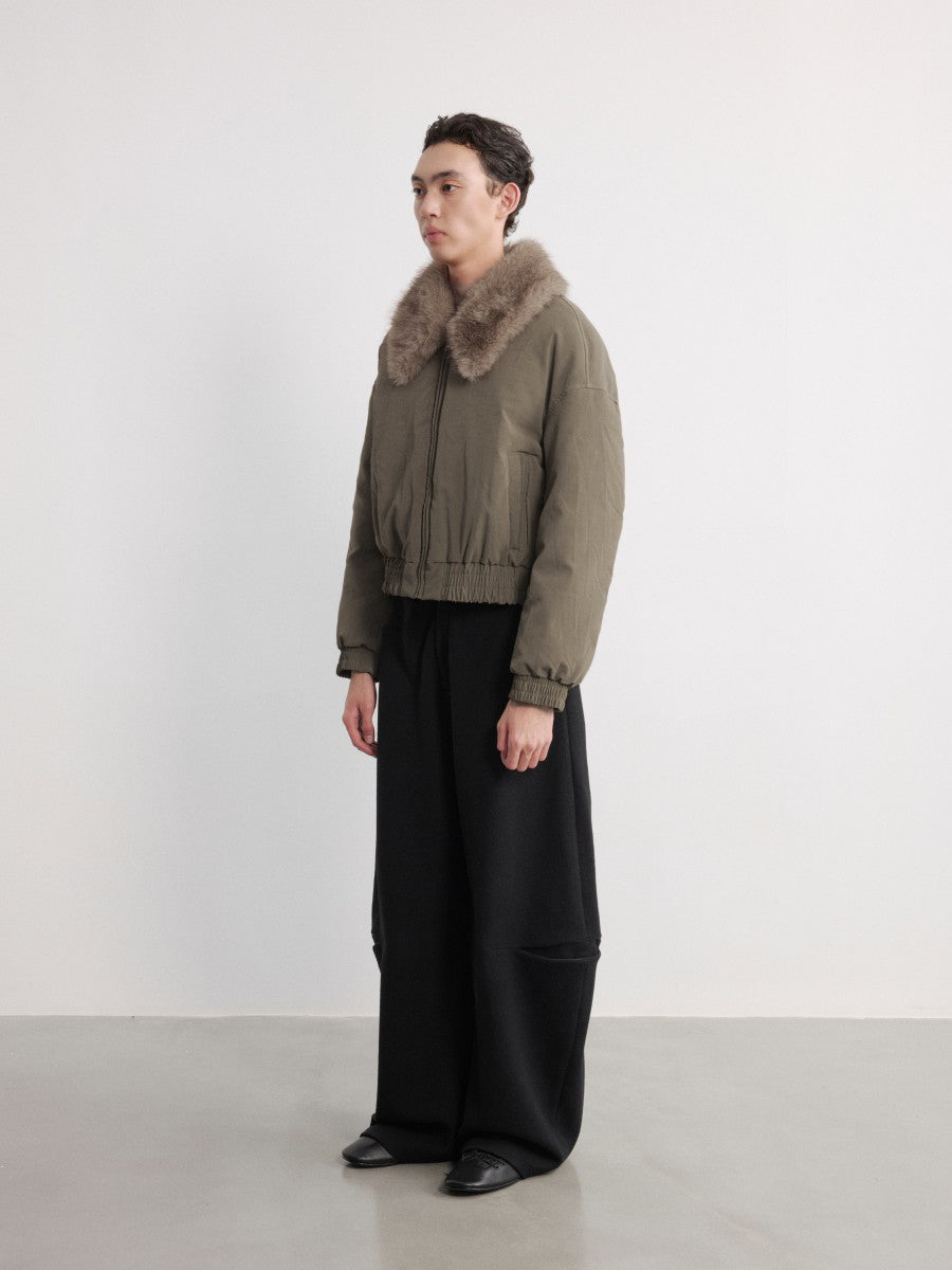 JCAESAR Distressed Down Jacket With Fur