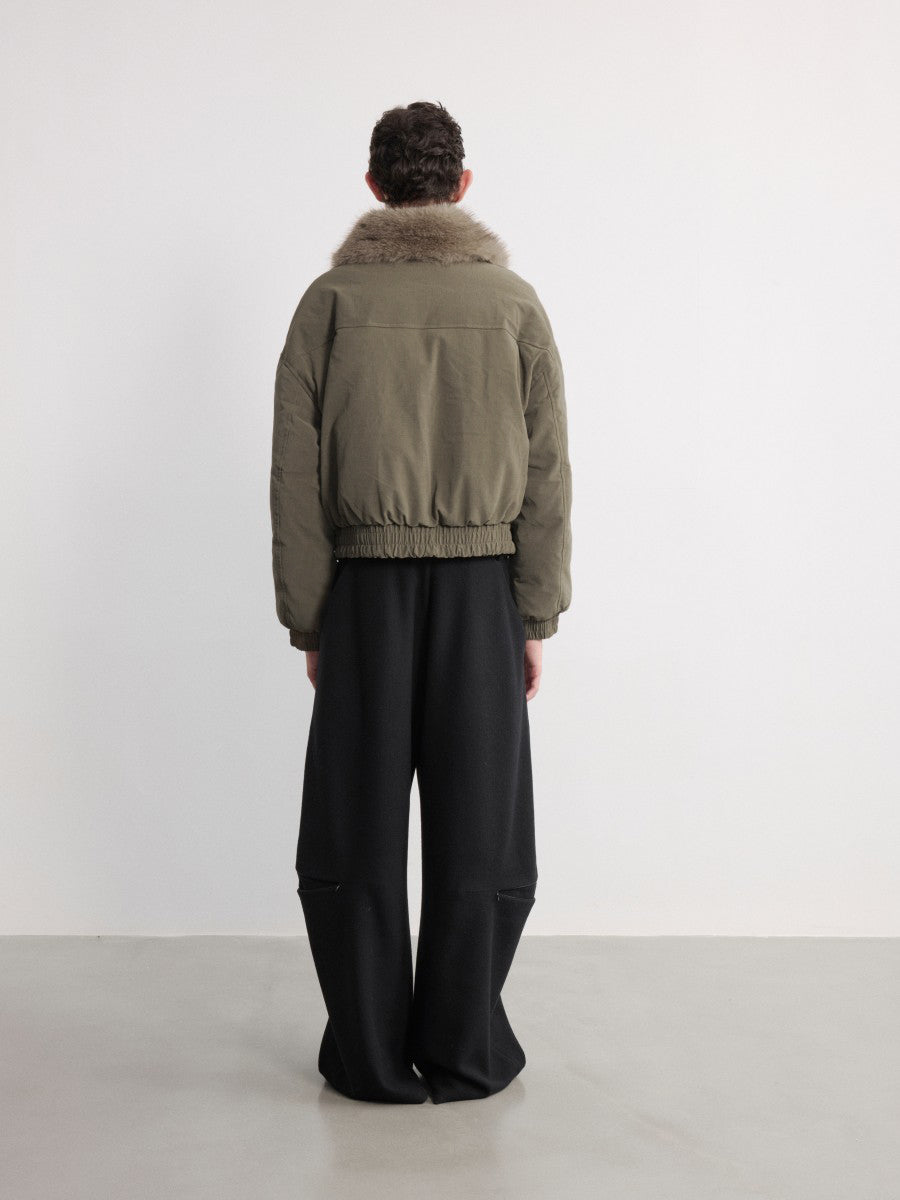 JCAESAR Distressed Down Jacket With Fur