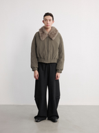 JCAESAR Distressed Down Jacket With Fur