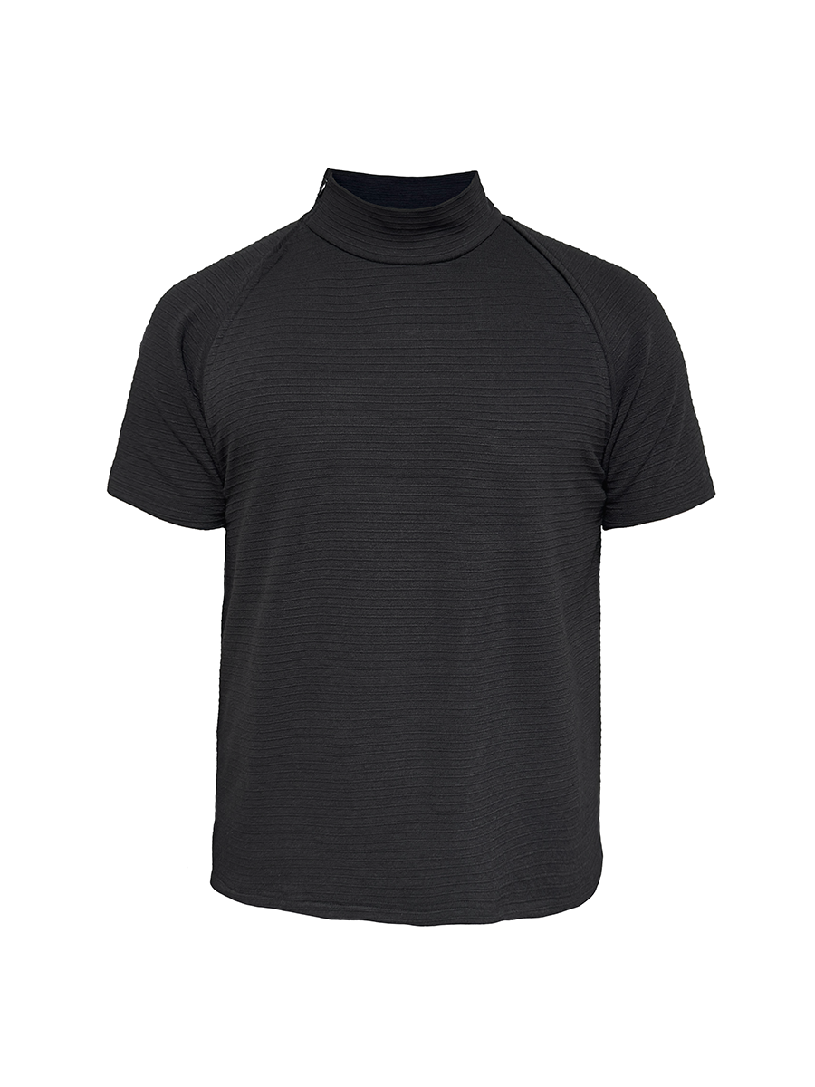 JCAESAR Horizontal Stripe Raglan Zipper Short Sleeve