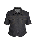 JCAESAR WOMEN Diagonal Collar Waist-Cinched Raw Denim Jacket - jcaesarclo