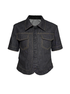 JCAESAR WOMEN Diagonal Collar Waist-Cinched Raw Denim Jacket - jcaesarclo