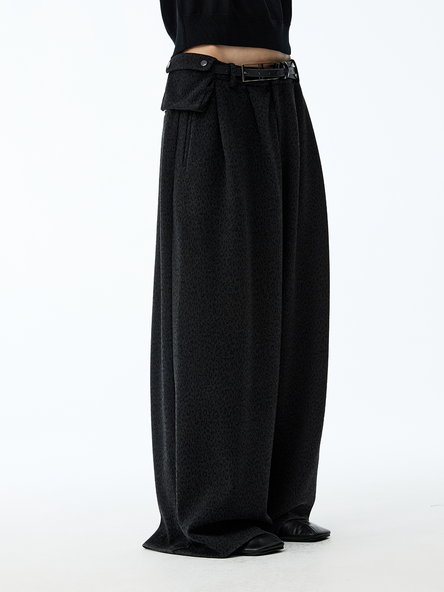 JCAESAR Pleated Side Waist Dark Leopard Print Long Pants - jcaesarclo