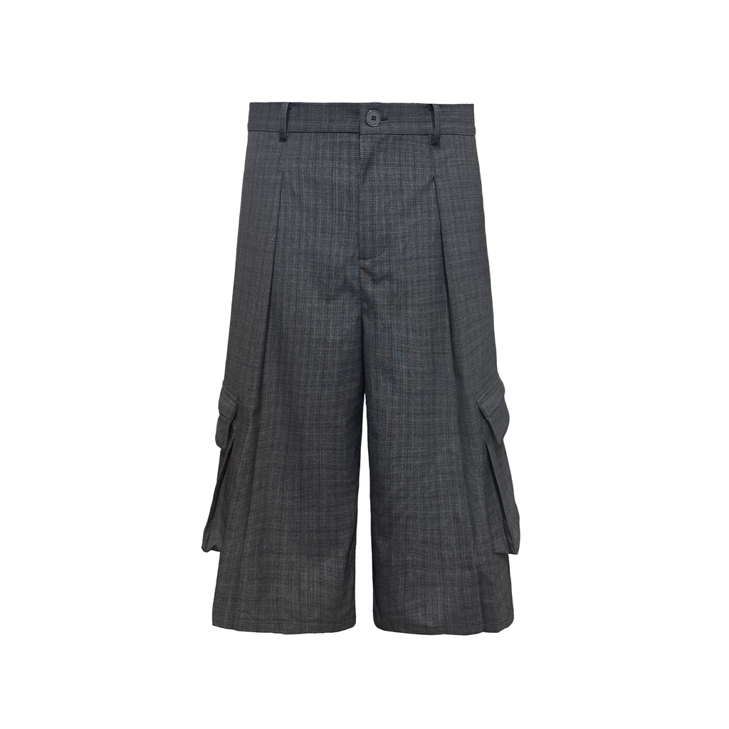 JCAESAR Plaid Pleated Cargo Cropped Pants - jcaesarclo