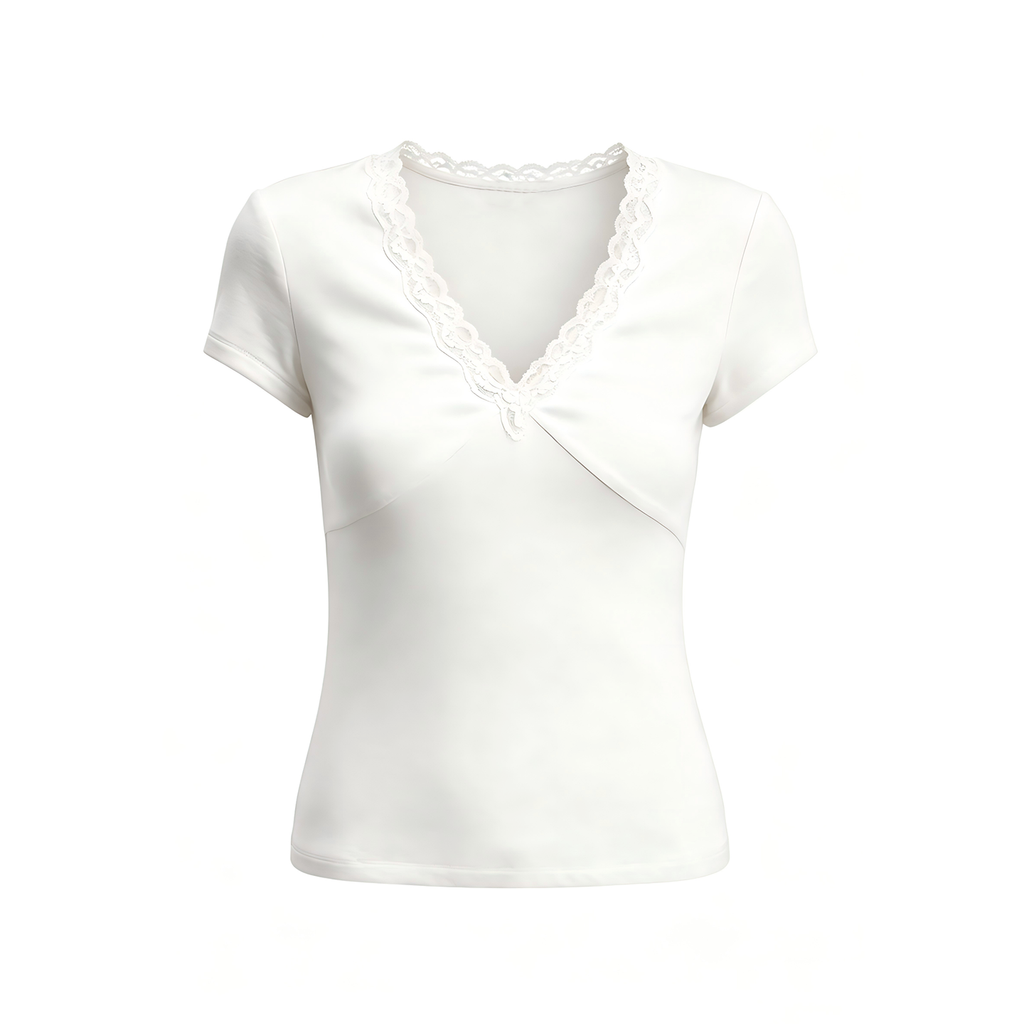 JCAESAR WOMEN Lace V-Neck Short-Sleeve Top - jcaesarclo