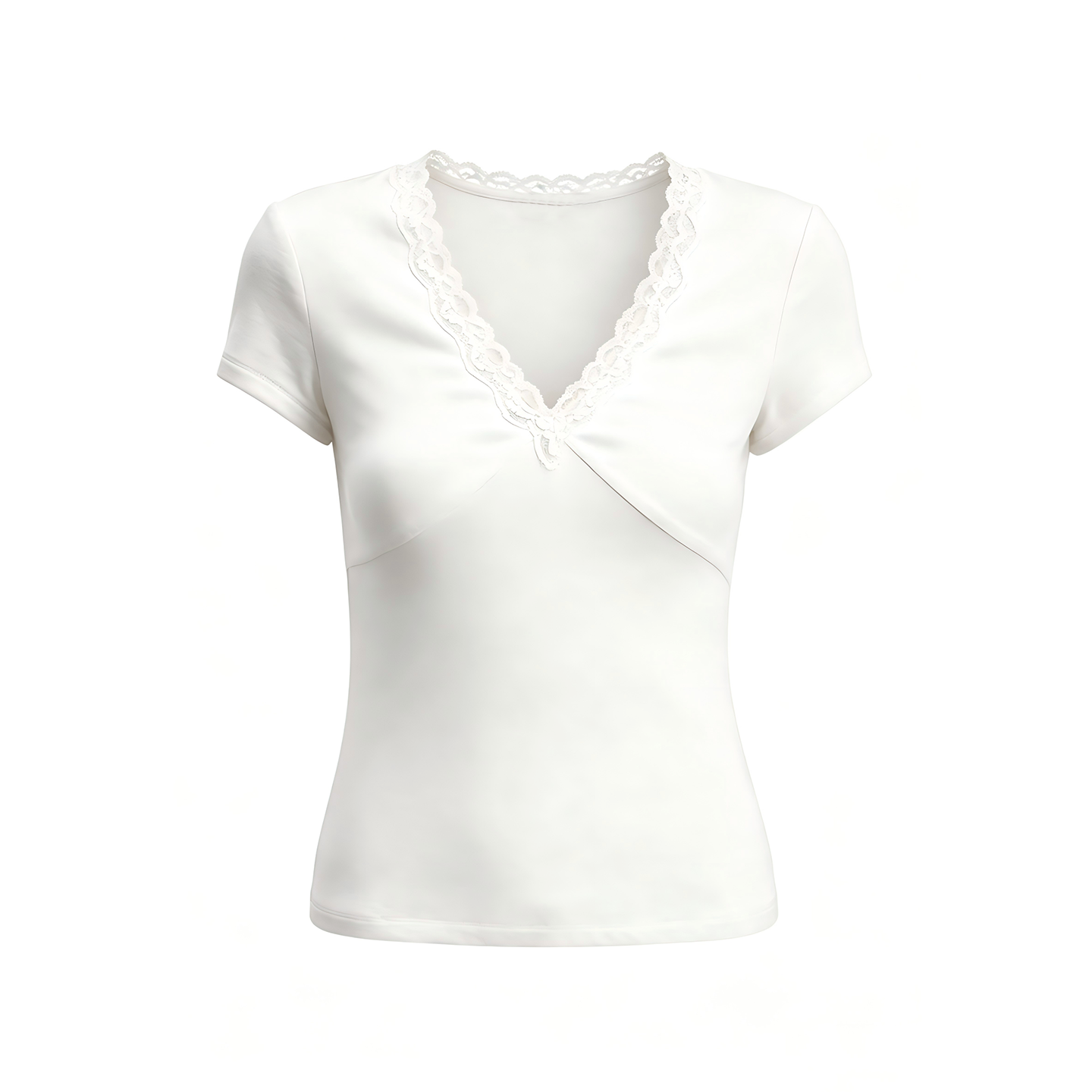 JCAESAR WOMEN Lace V-Neck Short-Sleeve Top