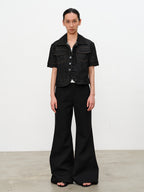 JCAESAR WOMEN Diagonal Collar Waist-Cinched Raw Denim Jacket - jcaesarclo