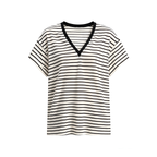 JCAESAR WOMEN Loose-Fit Striped V-Neck Tee - jcaesarclo