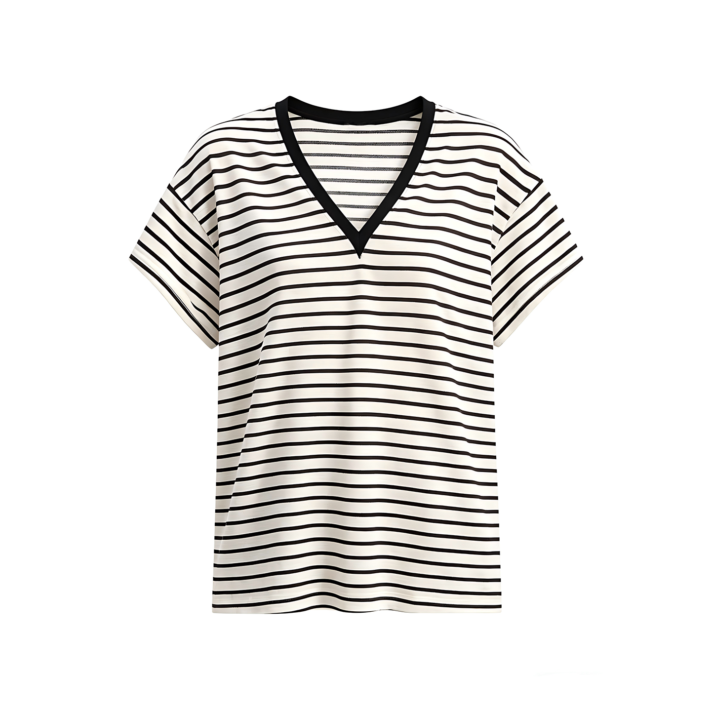 JCAESAR WOMEN Loose-Fit Striped V-Neck Tee