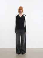 JCAESAR Dark‑stripe grey‑mist washed denim jeans